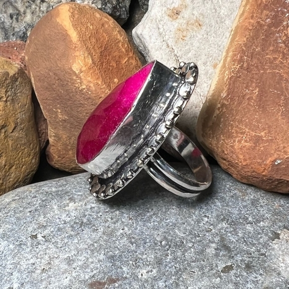 Custom faceted ruby ring red size 9.25 beautiful for your index finger. - Picture 3 of 6